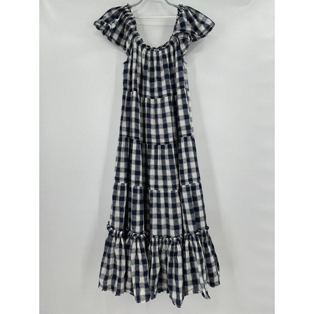 The Great Nightingale Midi Dress in Navy Blue Heart Check Print sz 1 S Small EUC
